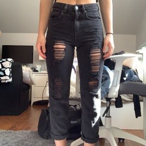 high waisted black ripped jeans - garage